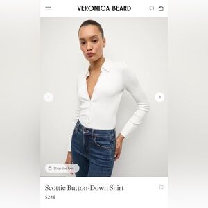Veronica Beard White Scottie Button-Down Shirt – Size Small